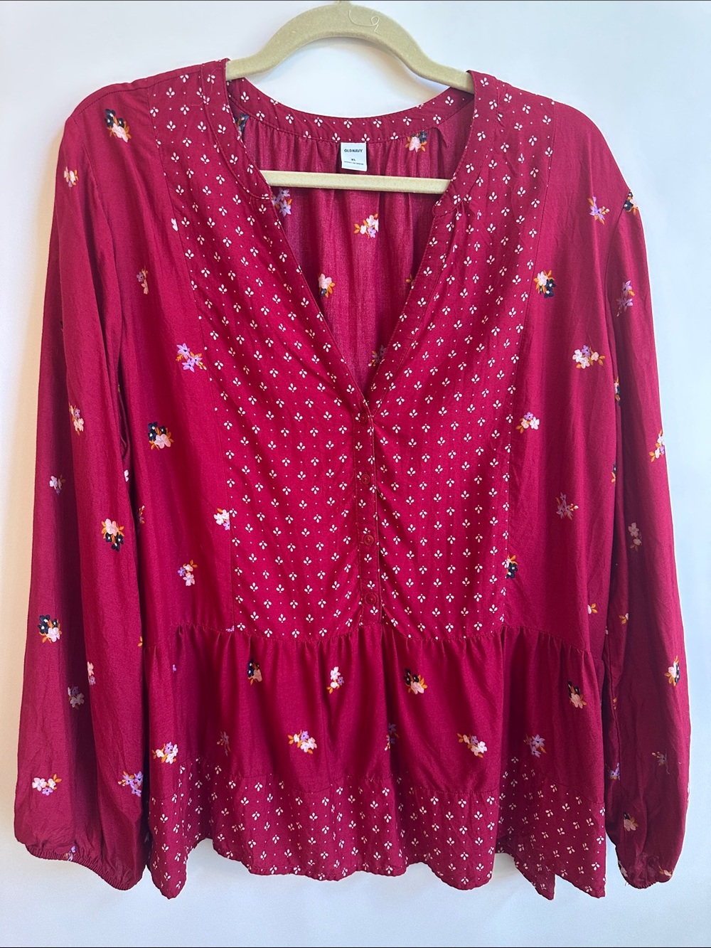 Old Navy Raspberry Floral V-Neck Peasant Tunic